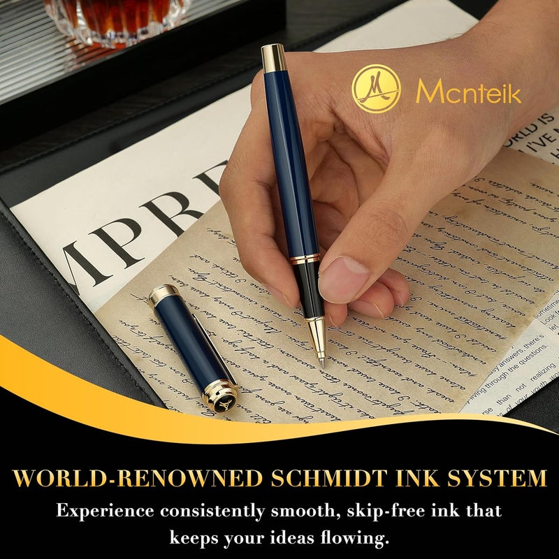 MCNTEIK 317 Rollerball - Stunning Luxury Blue Lacquer Pen with 24K Gold Finish, Schmidt Black Ink Refill, Fancy Gift Set for Men & Women, Professional, Graduation Executive Office, Nice Classic Pens - Image 5